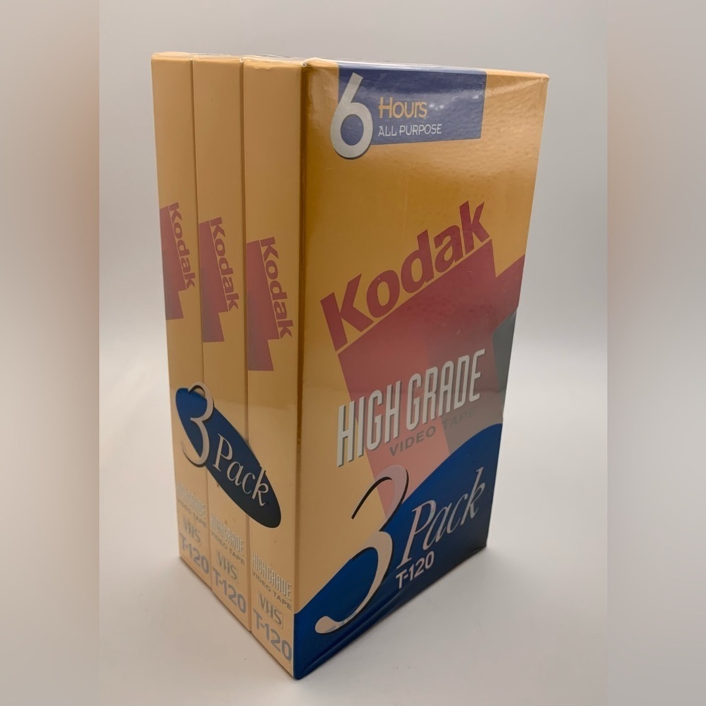 Vtg Kodak Blank VHS Video Cassette Tapes VCR T-120 High Grade 3 Pack New Sealed!